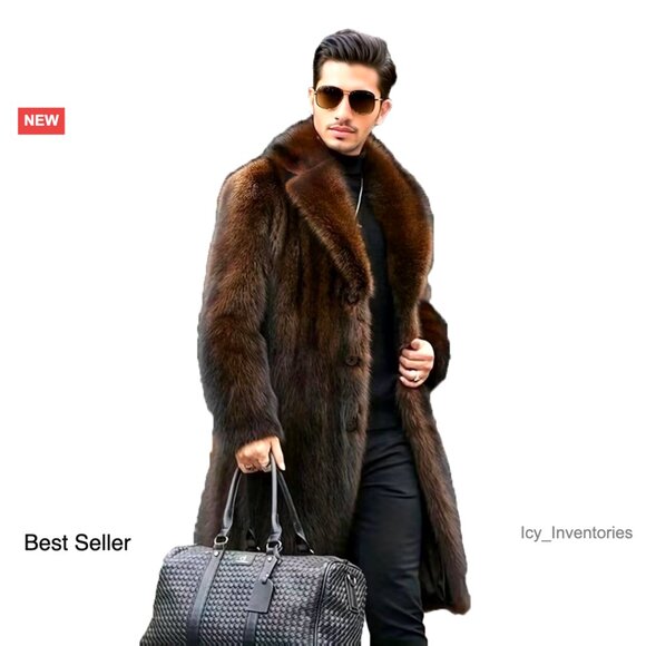 Men's Faux Fur Trench Coat Winter Fluffy Mink Style Oversized Elegant Chic
